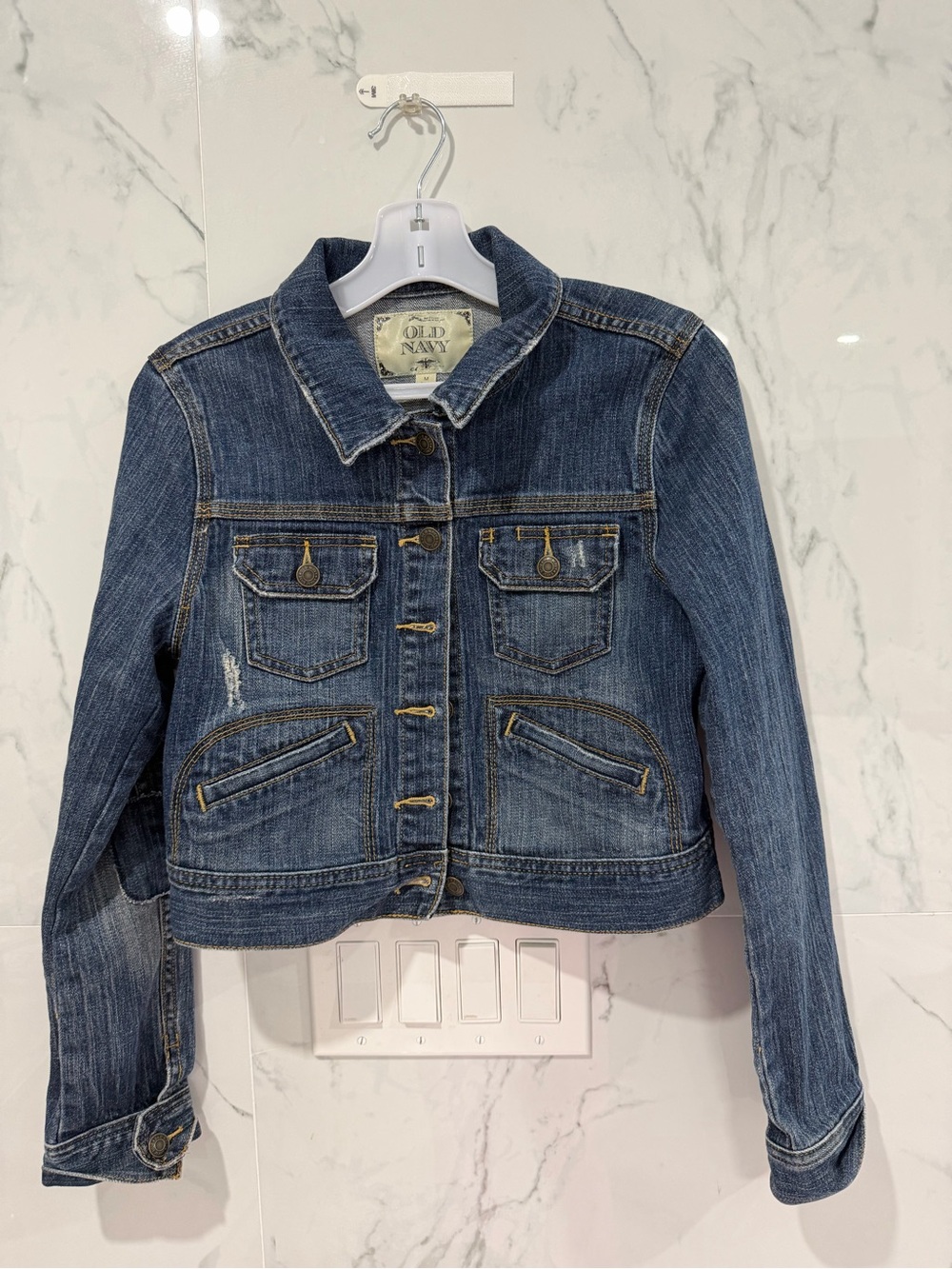 Old Navy cropped Blue Denim Jacket with Faded Wash
